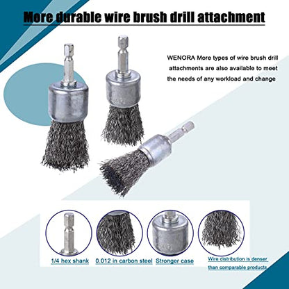 9 Pcs Wire Brush Wheel for Drill, Wire Brush for Drill 1-Inch Crimped End Wire Brushes 1/4" Hex Shank for Paint-Surface and Small Spaces - style: 9 Pcs wire end brush