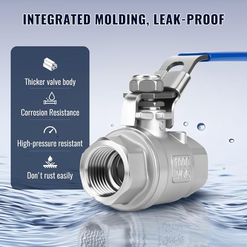 2 Pack 1/2'' Ball Valves NPT Female Stainless Steel 304 Full Port 1/2 Inch Ball Valve with Locking Handle, Heavy Duty Shut Off Valve for Home and Industrial(1/2 Inch) - size: 1/2 Inch