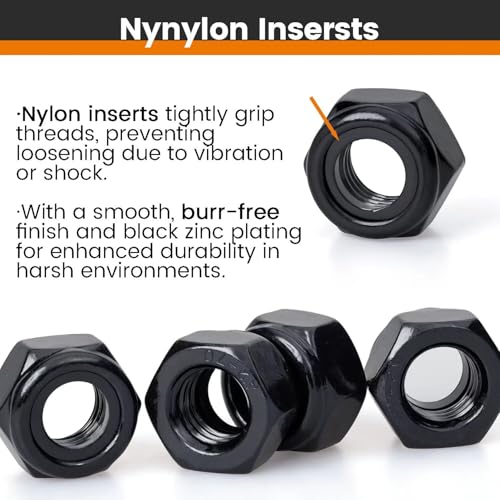 M10, Nylon Insert Hex Lock Nuts, 304 Stainless Steel, Black Finish, Coarse Thread, Machinery, Automotive, Outdoor, Wooden Furniture, 10 PCS - size: M10