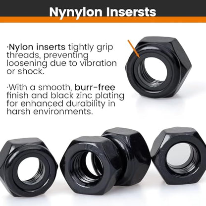 M10, Nylon Insert Hex Lock Nuts, 304 Stainless Steel, Black Finish, Coarse Thread, Machinery, Automotive, Outdoor, Wooden Furniture, 10 PCS - size: M10