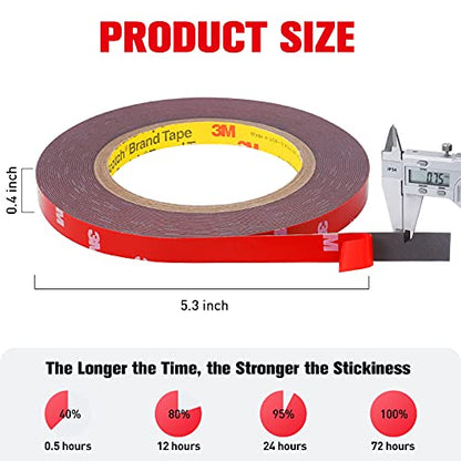 Double Sided Heavy Duty, Waterproof Mounting Foam Tape, 33ft Length, 0.4in Width, Strong Adhesive Tape for LED Strip Lights, Automotive, Home/Office Decor, Outdoor, Made of 3M VHB Tape - size: 33FT (1 Pack)