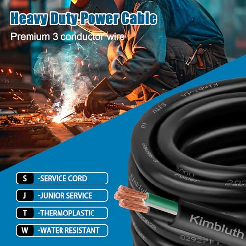 14 Gauge 3 Conductor Wire, SJTW Outdoor Extension Power Cable, 50FT, Black - size: 50FT