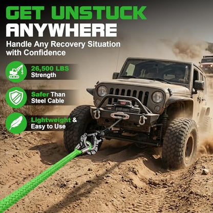 Synthetic Winch Rope Extension - 3/8" x 50ft 27000 lbs Heavy Duty Extension Winch Line Cable Replacement for ATV UTV Off Road Vehicle Jeep Truck - Green - color: Green, size: 3/8 Inch x 50 Feet