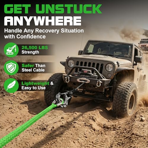 Synthetic Winch Rope Extension - 3/8" x 100ft 27000 lbs Heavy Duty Extension Winch Line Cable Replacement for ATV UTV Off Road Vehicle Jeep Truck - Green - color: Green, size: 3/8 Inch x 100 Feet