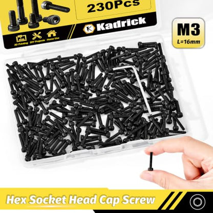 KADRICK 230PCS M3 x 16mm Hex Socket Head Cap Screws, M3-0.5 Fully Threaded - size: M3x16MM 230PCS