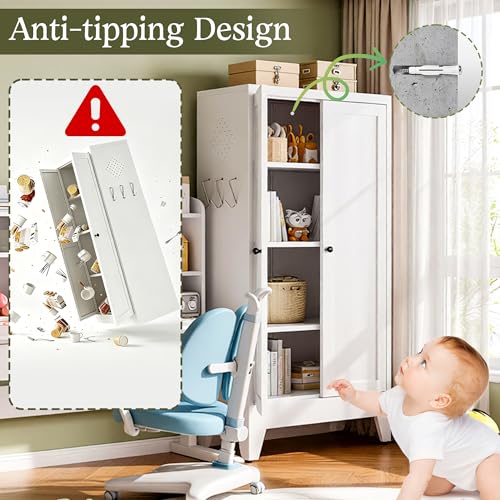 AQY Metal Pantry Cabinet, White Kitchen Storage Cabinet with Doors - color: White, style: H47" - 2 Doors Hooks & Vents