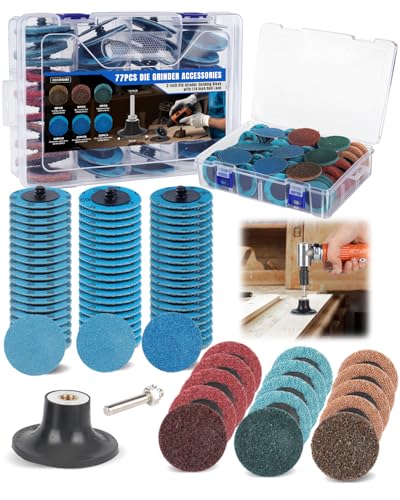 77 PCS 2 Inch Zirconia Sanding Discs, 1/4 Inch Roll Lock Quick Change Disc Accessories for Milwaukee M12 and Dewalt Die Grinders, Surface Conditioning for Paint, Rust Removal and Metal Deburring - style: 77 PCS