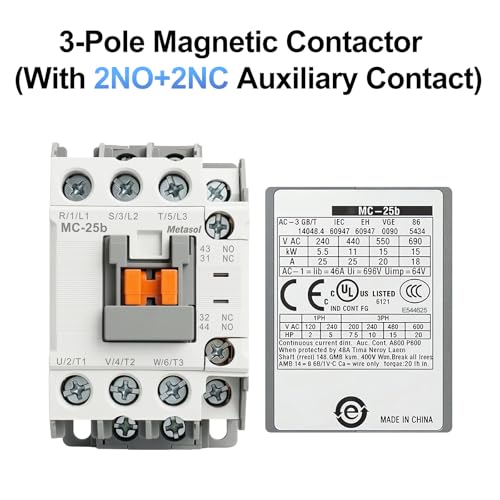 BAOMAIN 3 Pole 25A Magnetic Contactor 110V AC Coil 1NO+1NC MC-25b, UL