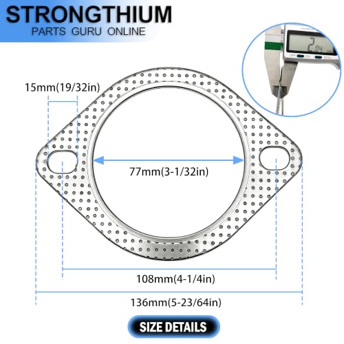 Strongthium 6 Pcs 2.25" 2.5" 3" Exhaust Gasket 2-Bolt
