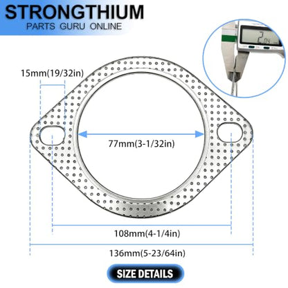 Strongthium 6 Pcs 2.25" 2.5" 3" Exhaust Gasket 2-Bolt