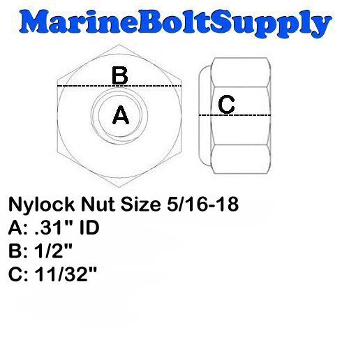 Superior Grade/Type 316 Stainless Steel Nylon Insert Lock Nuts - Marine Bolt Supply (5/16-18 (Pack of 50pcs)) - size: 5/16-18 (pack of 50pcs)