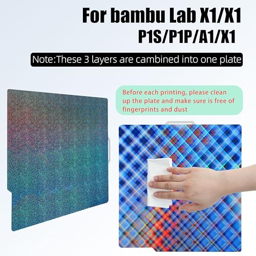 Build Plate for Bambu Lab P1S A1 P2S X1 X1E P1P 3D Printer, Spring Steel Flexible Plate for Bambu 3D Printers, 257x257mm, Smooth Skynet +Smooth Star - color: Skynet + Star