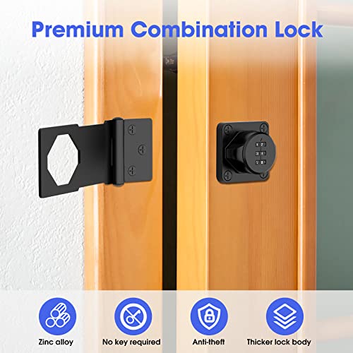 Cabinet Locks with Combination, Hasp Locks, 2 Packs Black - color: 4 Packs Black