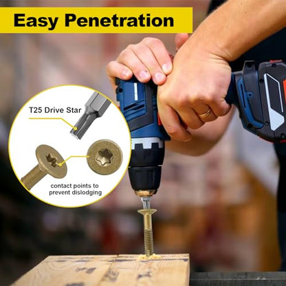 #10 x 2-1/2 Self-Tapping Trailer Deck Screws,576PcsT25 Star Bits Screws - color: Gold, size: #10 x 2-1/2in 576pcs