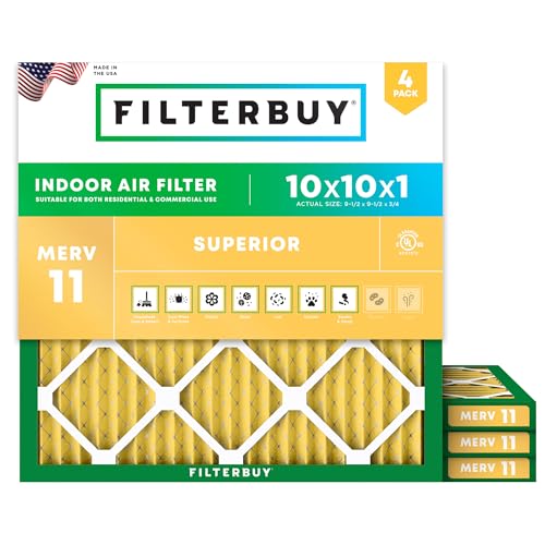 Filterbuy 10x10x1 Air Filter MERV 11 Pet & Allergy Defense (4-Pack) - size: 10x10x1