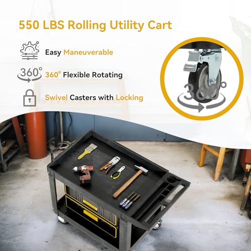 DWVO 45 x 25 in Heavy Duty Rolling Utility Cart on Wheels, Black - color: Black, size: 45"x25"