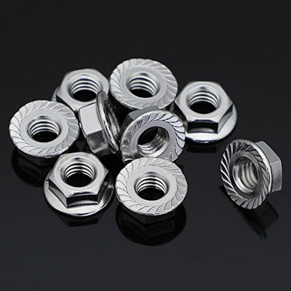 1/4-20 Serrated Flange Hex Lock Nuts Locknuts, Stainless Steel (304) 18-8, Bright Finish, Pack of 50 - color: Silver, size: 1/4-20