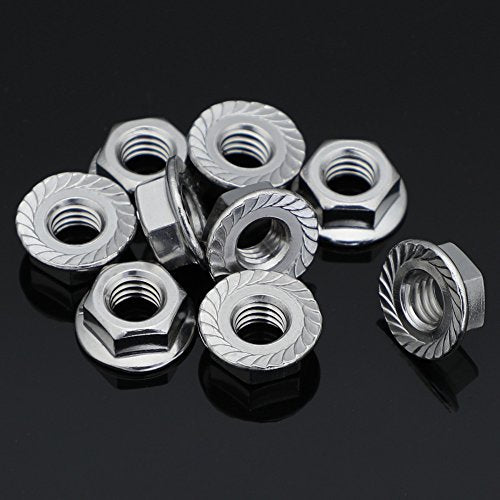M8 Serrated Flange Nuts Flanged Locknuts, Stainless Steel 18-8 (304), Bright Finish, 50 PCS - color: Silver, size: M8