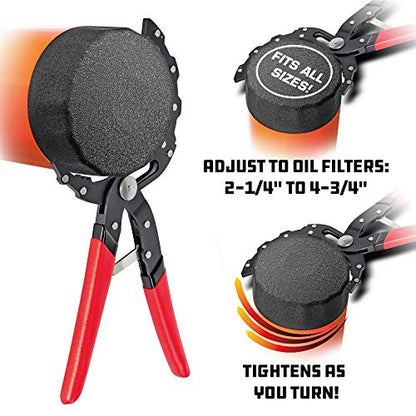 Powerbuilt Self-Adjusting Oil Filter Pliers, Adjustable Oil Filter Wrench, Grips and turns oil filters from 2-1/4-Inch (57mm) to 4-3/4-Inch (120mm) - 942068 - style: Self-Adjusting
