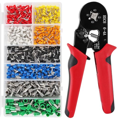 Ferrule Crimping Tool Kit, Crimper Plier with 800PCS Wire Ferrules Kit Wire End Terminals, Self-adjustable Ratchet Tool Set for AWG 23-7 Cable connectors, 0.25-10mm² (HSC8 6-4A + 800) - color: Hsc8 6-4a + 800