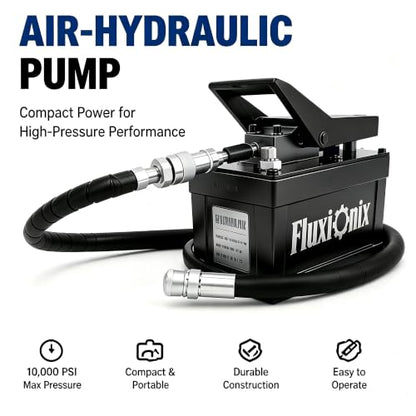 Air Hydraulic Pump 10,000 PSI, 1.7L Reservoir,NPT 1/4" Inlet, NPT 3/8" Oil Outlet, Hydraulic Pump Air Hydraulic Foot Pump with 6.6ft Pipe, Black - color: Black