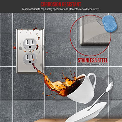 ENERLITES Duplex Receptacle Metal Wall Plate, 1-Gang, Polished Chrome - color: Polished Chrome, size: Standard Size