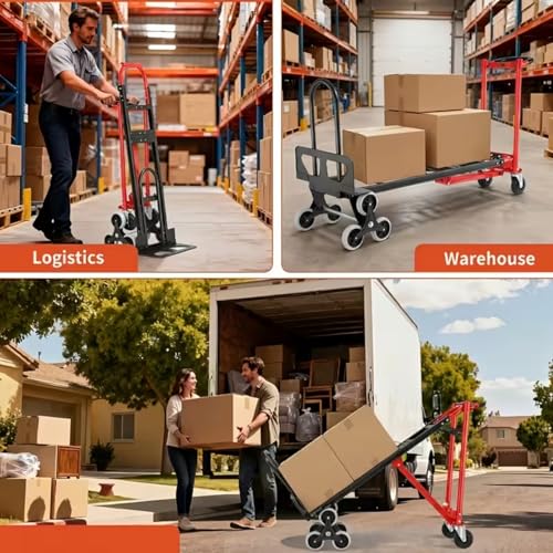 Heavy Duty Stair Climbing Hand Truck - 1000 LBS Capacity 4-in-1 Convertible Dolly Cart, Foldable Platform Utility Cart for Moving Boxes, Industrial Grade Steel Construction(red) - color: Red