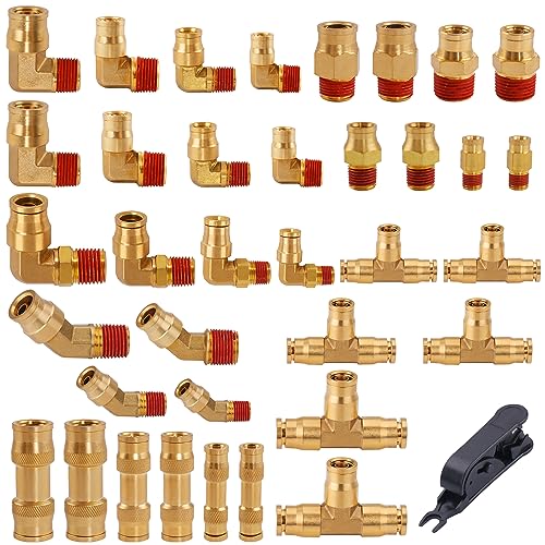 37Pcs Brass DOT Air Brake Line Fittings Kit,1/4" 3/8" 1/2" NPT - color: 37pcs BRASS DOT AIR BRAKE FITTINGS