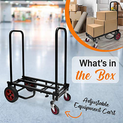 Pyle Compact Folding Adjustable Equipment Cart - Heavy Duty 8-in-1 Convertible Multi-Cart Hand Truck/Dolly/Platform Cart with R-Trac Wheels - Expandable Up to 27.52” to 44.25” - size: 27.52'' x 17''
