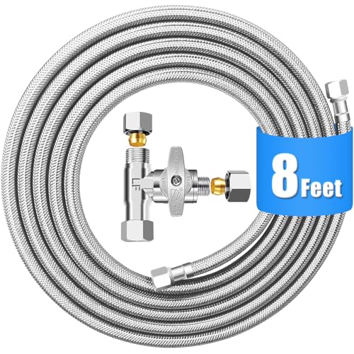 Refrigerator Water Line Kit - 8 FT with Tee Stop Valve for Fridge Ice Maker - size: 8 FT