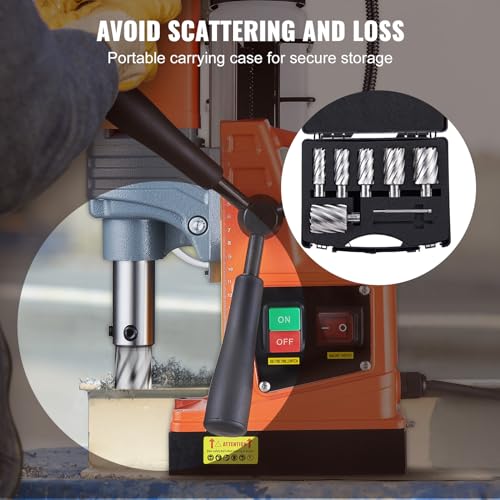VEVOR Annular Cutter Set, 6 pcs Weldon Shank Mag Drill Bits, 2" Cutting Depth, 1" to 2" Cutting Diameter, M2AL High-Speed Steel, with 2 Pilot Pins and Portable Case, for Using with Magnetic Drills - size: 1" - 2" * 2"
