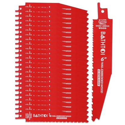 25 Pack 6 Inch 6/12 Tpi Reciprocating Saw Blades for Nail-Embedded Wood - size: 6 Inch 6/12TPI