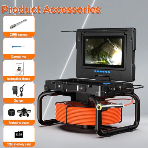 Sewer Camera 9'' HD 1080P Plumbing Snake Pipe Inspection Camera DVR，100ft/30m Industrial Borescope Snake with Meter Counter，4500mAh Battery, IP68 for Plumber & Homeowner