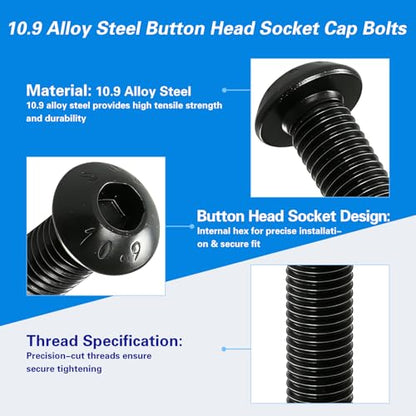 M8-1.25 x 80mm Button Head Socket Cap Bolts Screws, 10.9 Grade Alloy Steel, Allen Socket Drive, Black Oxide Finish, Full Thread, Quantity 10 - size: M8 x 80mm(10PCS)