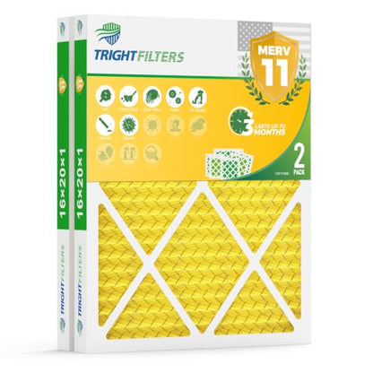 TRIGHTFILTERS 16x20x1 Air Filter MERV 11 HVAC Furnace Filter Pleated 2 Pack - size: 16x20x1