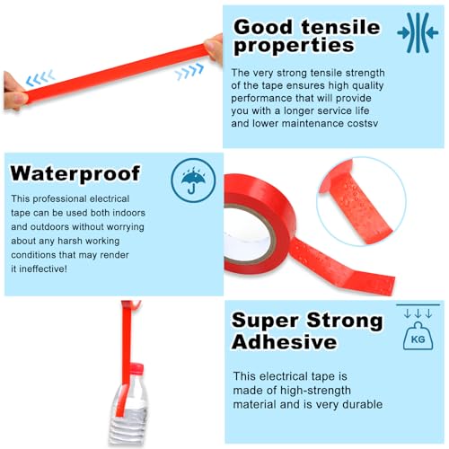 Romeda 9 Pack Electrical Tapes, Electrical Tape Water, Sun, and Oil Resistant, Electrical Tape is Suitable for Most Domestic, Commercial, and Industrial environments - Red - color: Red