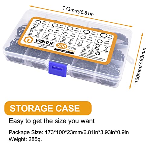 VIGRUE 500Pcs Snap Rings Assortment Circlip Snap Retaining Clip Rings Set - size: 500PCS