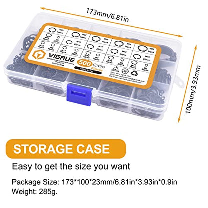 VIGRUE 500Pcs Snap Rings Assortment Circlip Snap Retaining Clip Rings Set - size: 500PCS