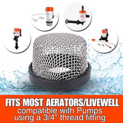 SEAFLO Stainless Steel Mesh Strainer ¾ Inch-14 | Aerator Screen Strainer for Livewell Pump | Corrosion-Resistant, Easy Installation, Marine-Grade Stainless Mesh (2-Pack)