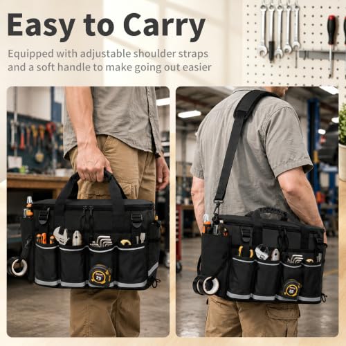 14-Inch Heavy Duty Tool Bag, 17 Pocket Tool Box Organizer - color: Black