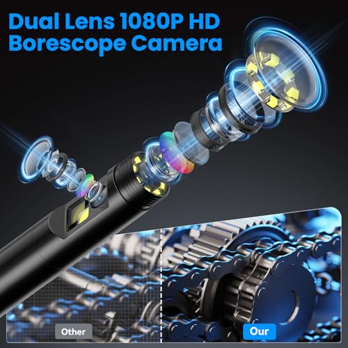KIRFEIHT Endoscope Camera with Light, Dual Lens Borescope Camera with Light - style: Dual-Lens