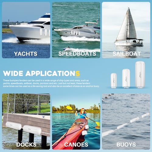 4 Pack 10 x 28 Inches Boat Fenders Bumpers for Docking - color: Ploar White