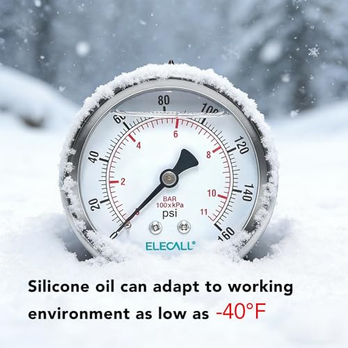 160psi Silicone Oil Pressure Gauge for Water Oil Air Pressure Test in Water Pump, Tire, Large Air Compressor, Well Pump, RV Regulator, 2-1/2" Stainless Steel Case, Back Mount 1/4" NPT - size: 0-160 Psi, style: Back Mount