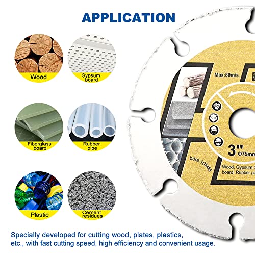 HIGHDRIL 3 Inch Circular Saw Blade - 3pcs Carbide Wood Cutting Disc with Arbor 10MM for Wood, Gypsum Board, Fiberglass, Rubber Pipe, Plastic, Cement Residue - size: Wood Cutting Blade