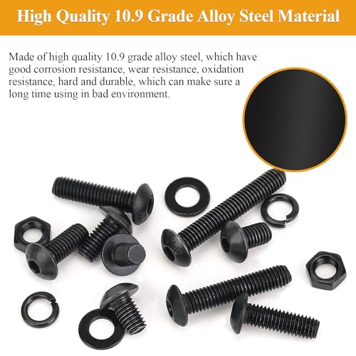 55 Pieces M5 x 6mm Button Head Socket Cap Screws, Thread Pitch 0.8mm, Sutemribor M5 Black Screws, 10.9 Grade Alloy Steel, Black Oxide Finish, Fully Threaded - size: M5 x 6mm, style: Button Head
