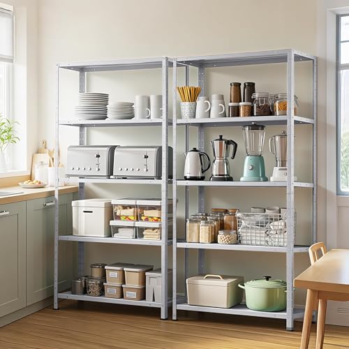 Storage Shelves, Heavy Duty Garage Storage Shelves 5-Tier Metal Shelving Unit for Kitchen Pantry Basement Bathroom Laundry, Adjustable Shelving, 2500 LBS Capacity, 35.4" L x 12" W x 68" H - size: 68"D x 35.4"W x 12"H-White