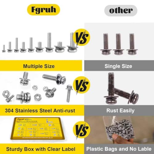 812pcs M2 M2.5 M3 M4 M5 Phillip Pan Head Machine Screw Assortment Kit - size: SS M2M2.5M3M4M5 812pcs