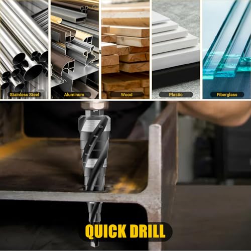 Four Spiral Flute Step Drill Bit, HSS Step Drill Bits (1/8"-1/2") - size: HSS 1 Piece (1/8"-1/2", 13 Steps)