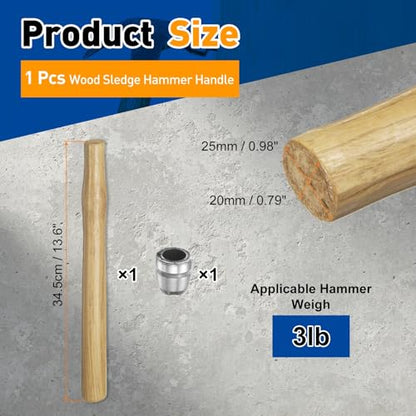 HARFINGTON Wood Sledge Hammer Handle Hammer Wooden Replacement Handle - size: 13.6"