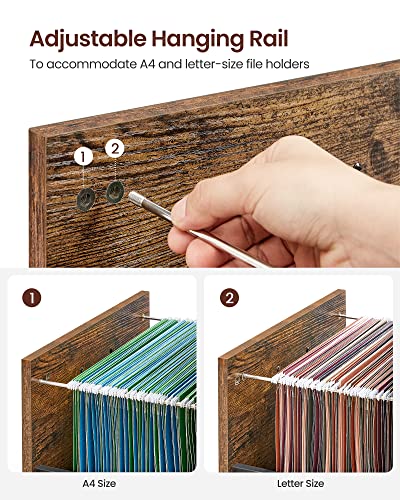 VASAGLE 2 Drawer File Cabinet, Rolling Printer Stand - color: Rustic Brown + Ink Black, size: with Open Shelf